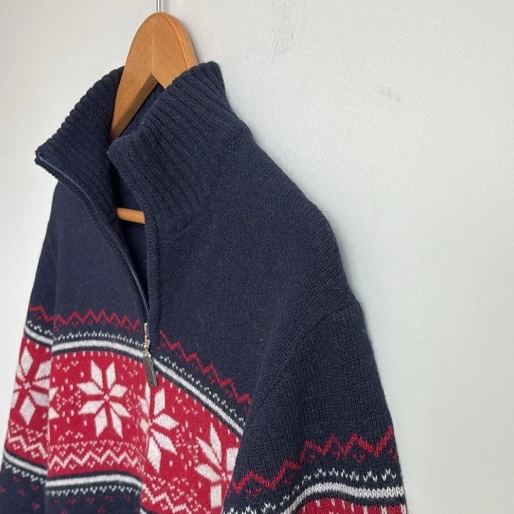 Daniele Blasi Made in Italy Wool Nordic Fair Isle Quarter Zip Sweater M